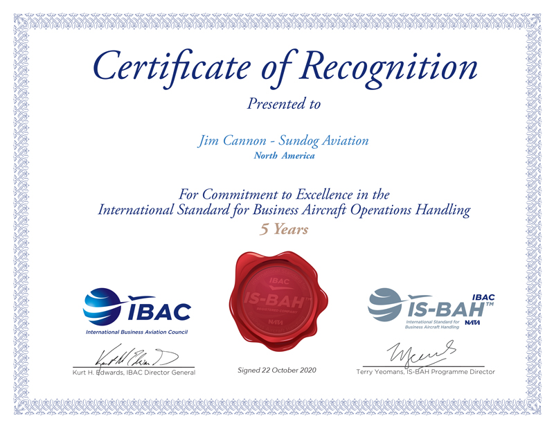 IS-BAH Auditor Recognition 5-Year Jim Cannon